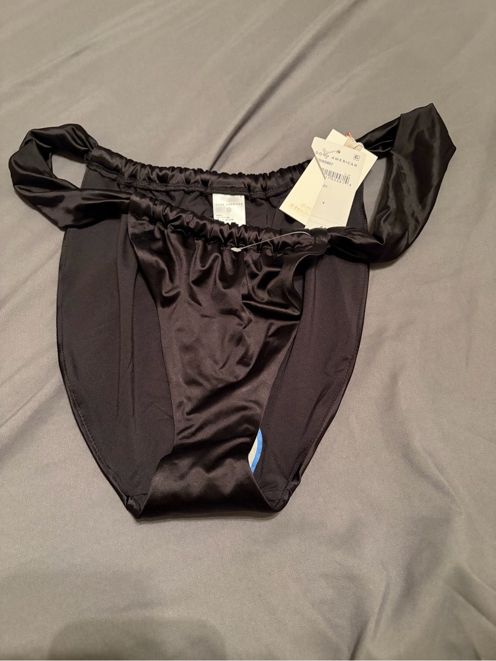 Good American Black Satin High-Cut Bikini Brief